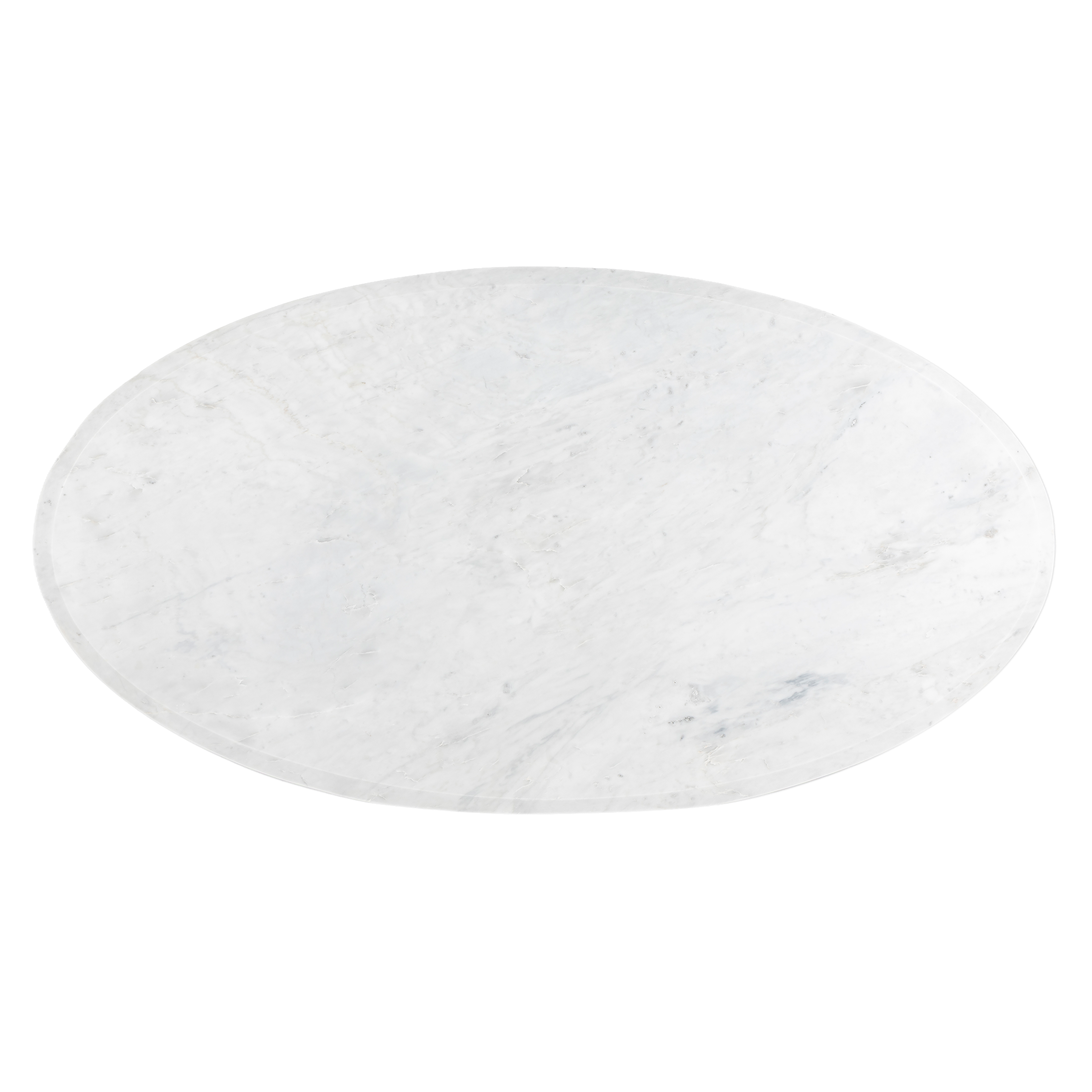 Full view of white marble oval coffee table top from above
